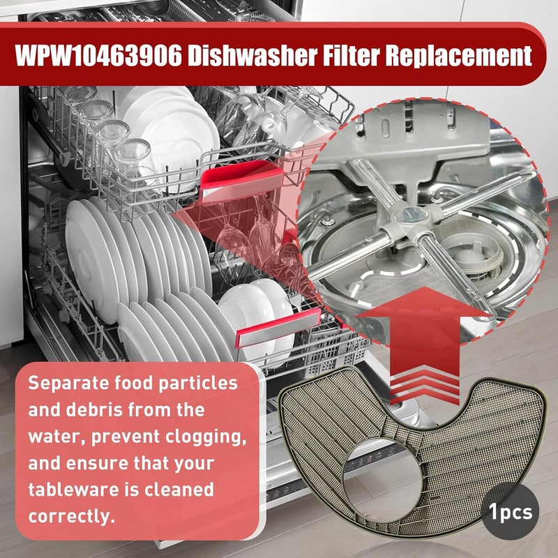 FixlyFido WPW10463906 Dishwasher Screen Filter- Compatible with Whirlpool KitchenAid Amana Maytag Kitchen Dishwashers - Replaces WPW10195360,2312301,PS11755148,AP6021820 - Image 2